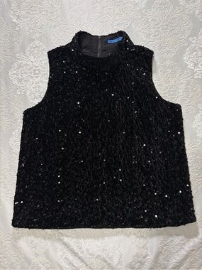 J. McLaughlin Leeza Black Sequin Velvet High Neck Sleeveless Top Size Large